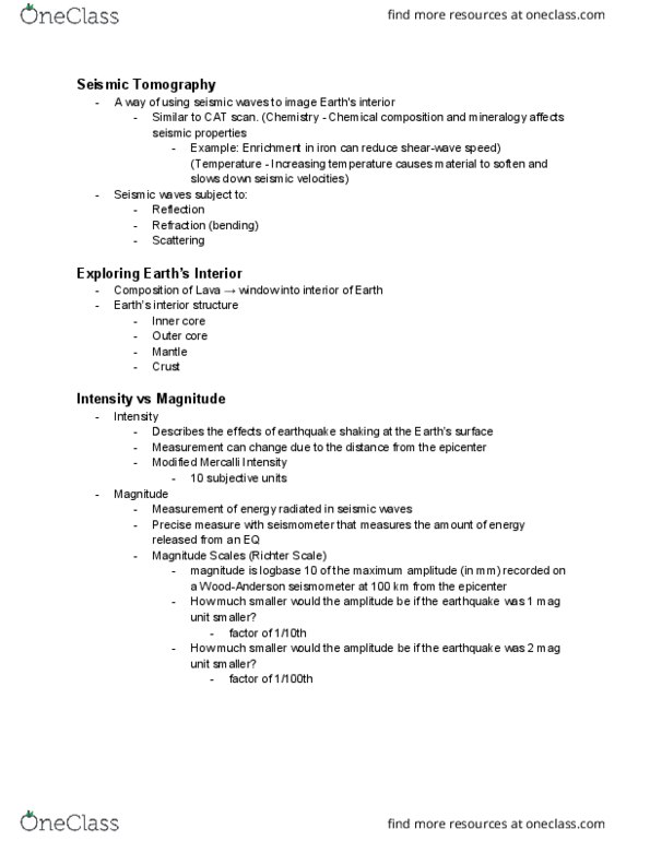 EPS C20 Lecture Notes - Lecture 5: Surface Wave Magnitude, Body Wave Magnitude, Mercalli Intensity Scale thumbnail