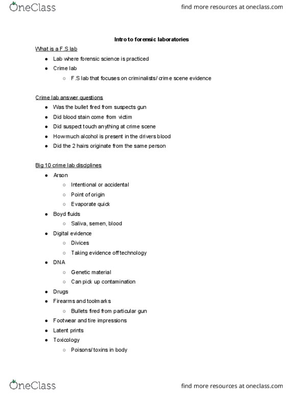 CJ 210 Lecture Notes - Lecture 7: Crime Lab, Forensic Science, Trace Evidence thumbnail