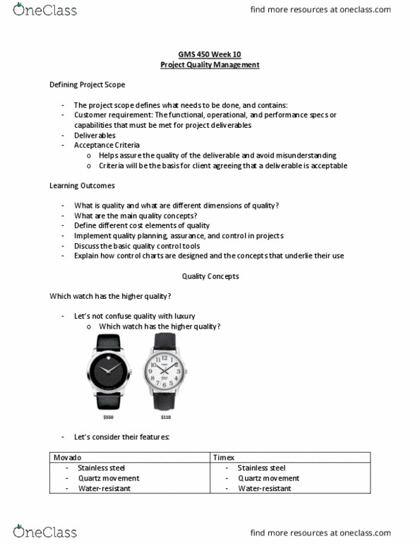 GMS 450 Lecture Notes - Lecture 10: Bar Chart, Statistical Process Control, Project Management Body Of Knowledge thumbnail