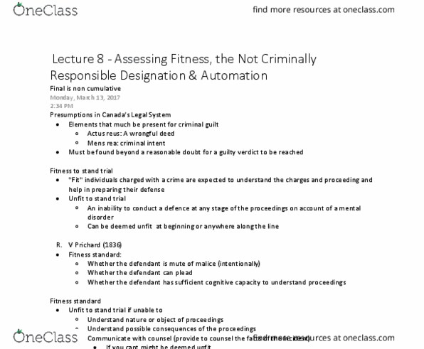 Psychology 2032A/B Lecture Notes - Lecture 8: Psychopathy, Insanity Defense, Psychosis thumbnail