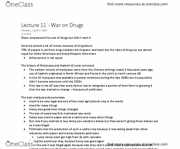 Psychology 2032A/B Lecture Notes - Lecture 11: Harm Reduction, Rockefeller Drug Laws, Recreational Drug Use thumbnail