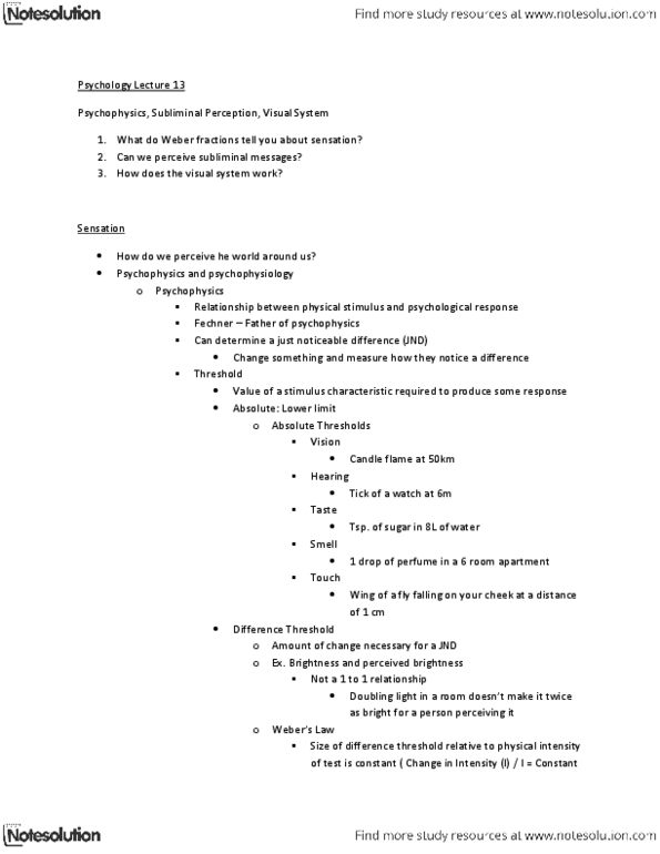 Psychology 1000 Lecture Notes - Lecture 13: Subliminal Stimuli, Retina, Power Law thumbnail