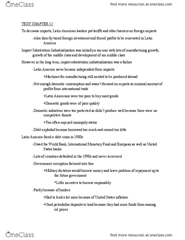 ITS 201 Chapter Notes - Chapter 12: Import Substitution Industrialization, International Monetary Fund, Structural Adjustment thumbnail