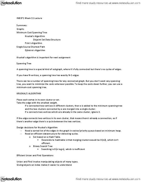 INB221 Lecture Notes - Binary Logarithm, Adjacency List, Prims thumbnail