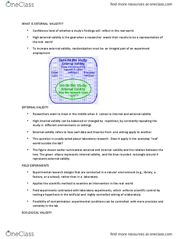 FRHD 3070 Lecture Notes - Lecture 15: Scientific Control, External Validity, Internal Validity thumbnail