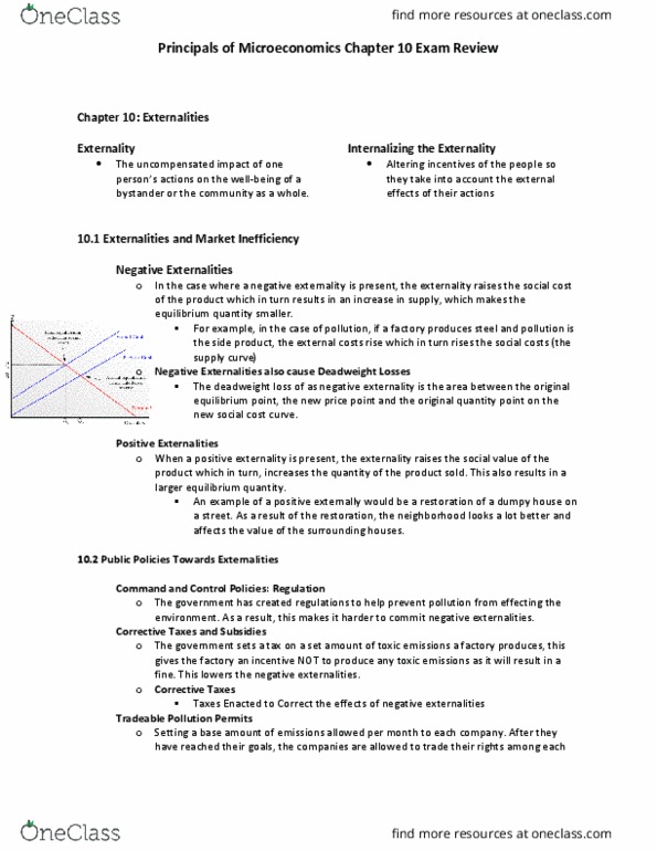 ECON 1000 Chapter Notes - Chapter 10: Transaction Cost, Coase Theorem, Deadweight Loss thumbnail