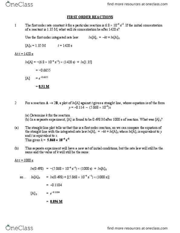 CHE 1302 Lecture Notes - Lecture 4: Rate Equation, Reaction Rate Constant thumbnail