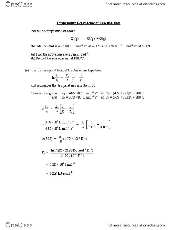 CHE 1302 Lecture Notes - Lecture 5: Arrhenius Equation, Horse Length, Reaction Rate Constant thumbnail