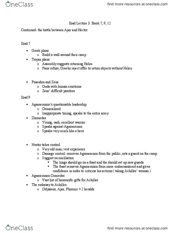 CLASSICS 1B03 Lecture Notes - Lecture 3: Exemplum, Sarpedon, Odysseus thumbnail