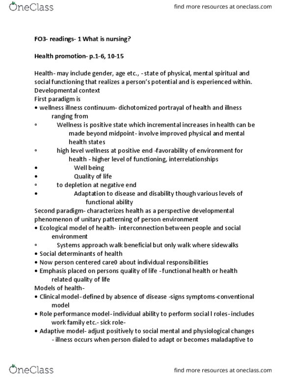 NURSING 1F03 Chapter 1: FO3- week 1- what is nursing thumbnail