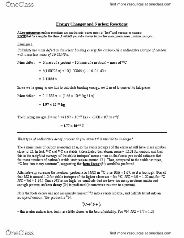 CHE 1302 Lecture Notes - Lecture 23: Beta Decay, Nuclear Fission, Weighted Arithmetic Mean thumbnail