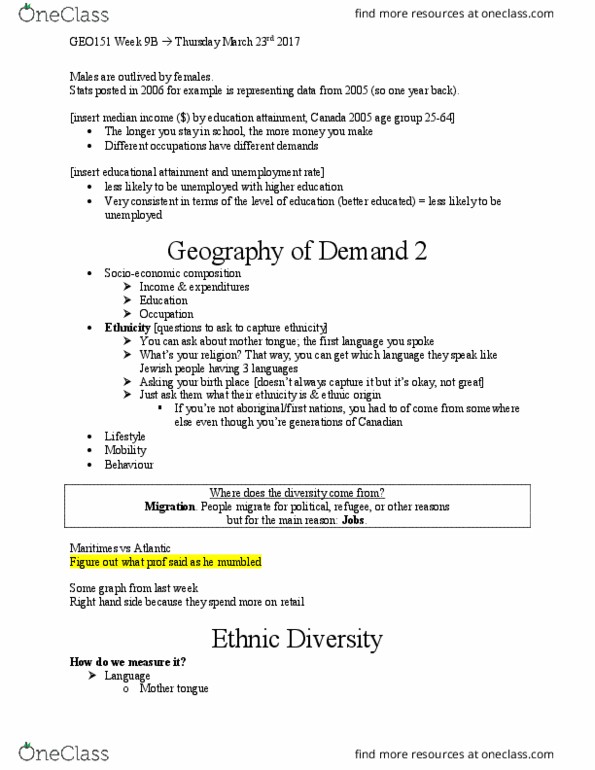 GEO 151 Lecture Notes - Lecture 9: First Language, Bloor West Village, Ethnic Group thumbnail