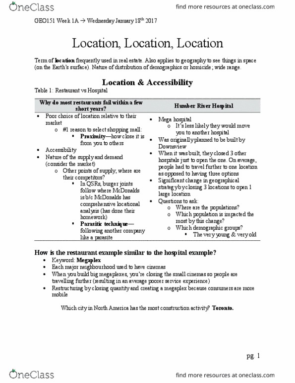 GEO 151 Lecture Notes - Lecture 1: Census Geographic Units Of Canada, Yonge-Dundas Square, Homicide thumbnail