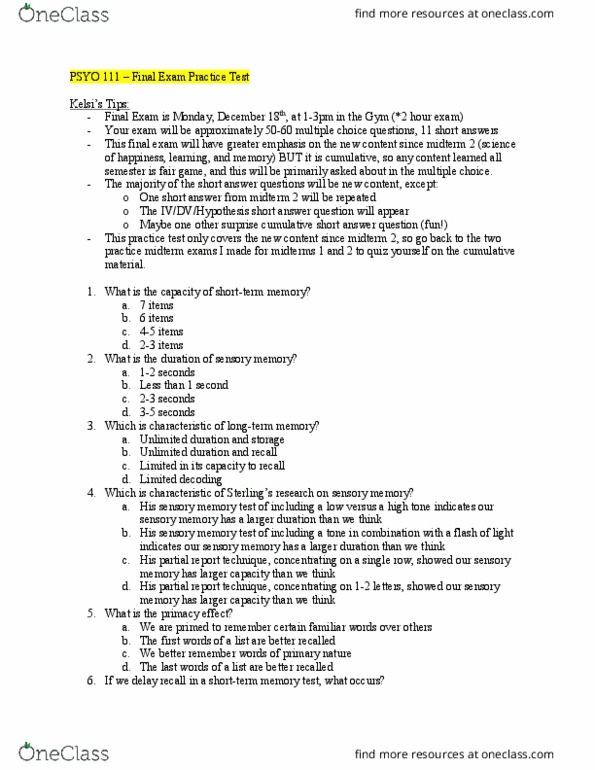 PSYO 111 Lecture Notes - Lecture 1: Retrograde Amnesia, Sketchpad, Temporal Lobe thumbnail