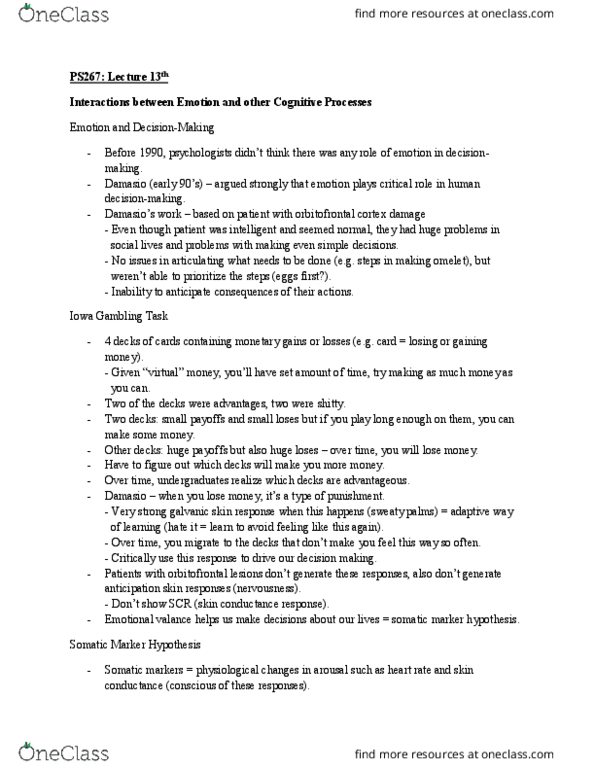 PS267 Lecture Notes - Lecture 13: Transcortical Sensory Aphasia, Frontal Lobe, Temporal Lobe thumbnail