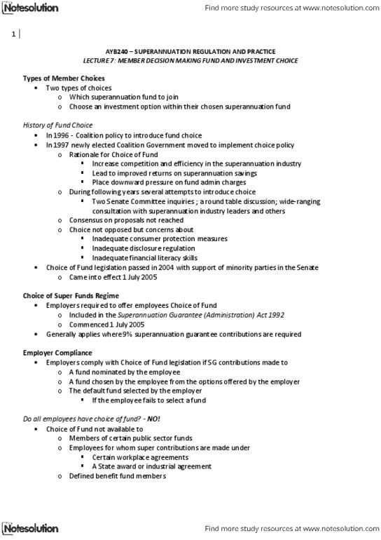 AYB240 Lecture Notes - The Australia Institute, Universal Default, Financial Literacy thumbnail