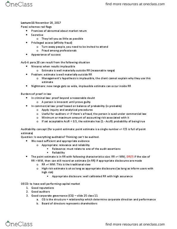 RSM423H1 Lecture Notes - Lecture 11: World View, Financial Statement, Internal Audit thumbnail