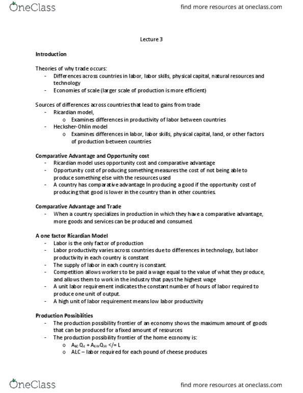 ECO 2121 Lecture Notes - Lecture 3: Free Trade, Trade Route, Absolute Advantage thumbnail