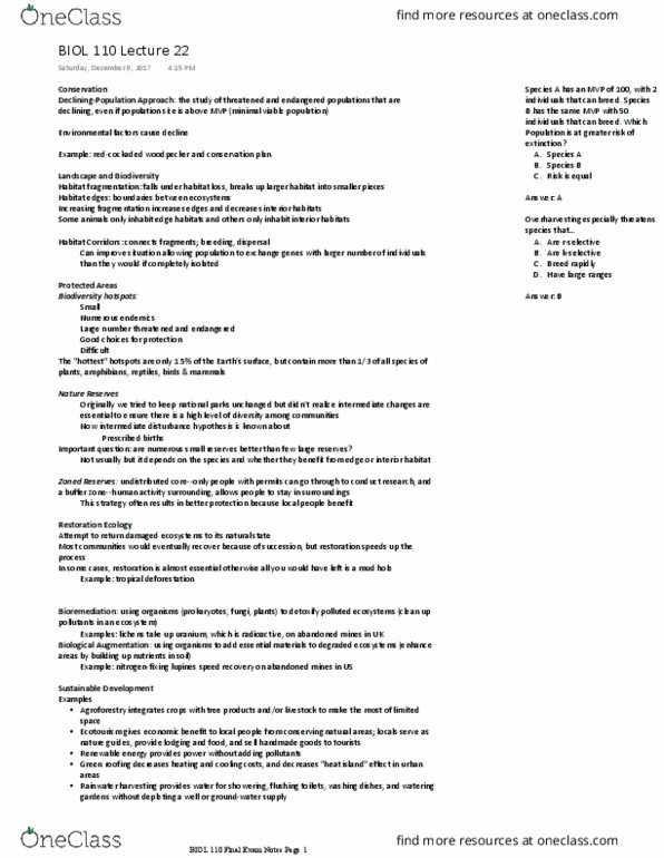 BIOL 11000 Lecture Notes - Lecture 22: Ecotourism, Agroforestry, Renewable Energy thumbnail