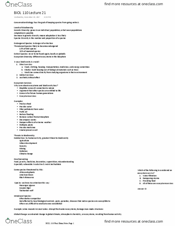 BIOL 11000 Lecture Notes - Lecture 21: Acid Rain, Atmospheric Chemistry, Thylacine thumbnail