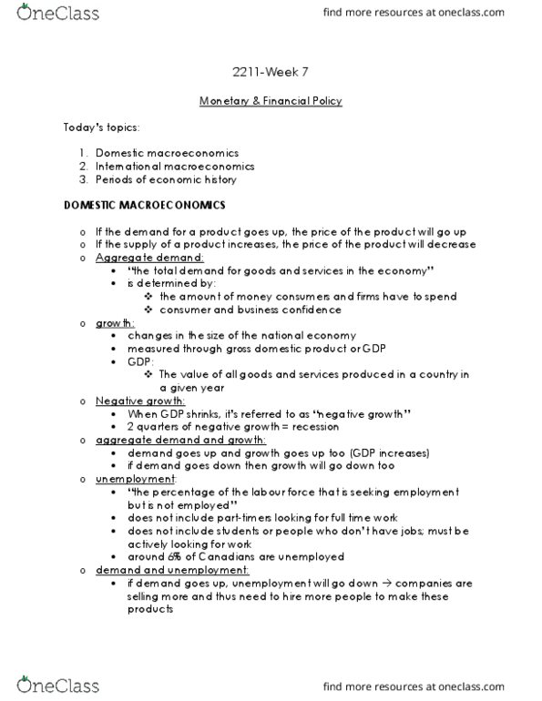 Political Science 2211E Lecture Notes - Lecture 7: Canadian Dollar, Neoliberalism, Disinflation thumbnail