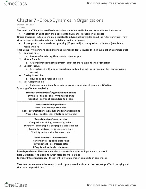 Psychology 2061A/B Lecture 6: Chapter 7 - Group Dynamics in ...