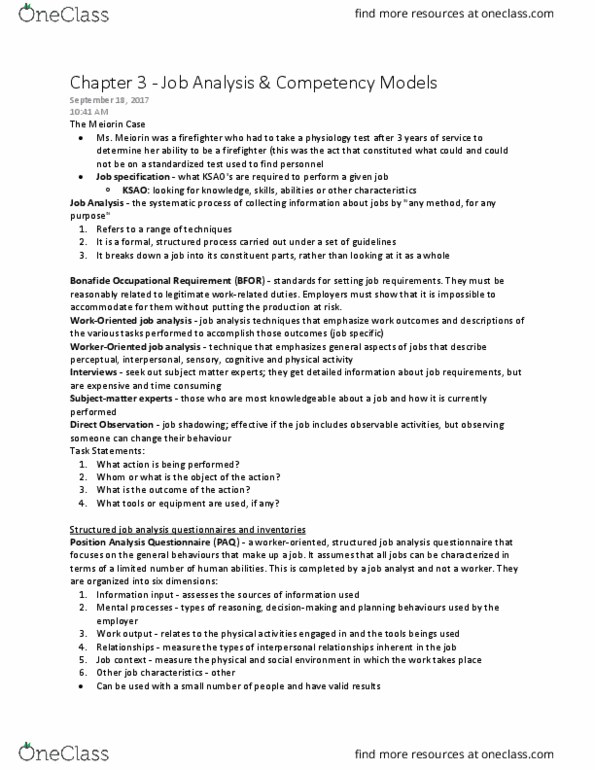 Psychology 2061A/B Lecture Notes - Lecture 2: Critical Incident Technique, Job Analysis, Paq thumbnail
