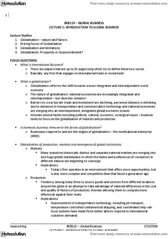 BSB119 Lecture Notes - General Agreement On Tariffs And Trade, World Trade Organization, Technological Change thumbnail