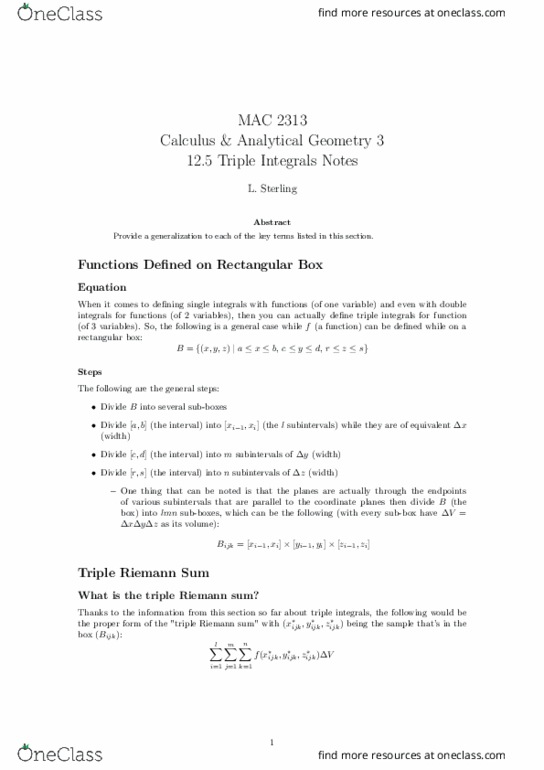 MAC2313 Lecture Notes - Lecture 22: Centroid, Riemann Sum thumbnail