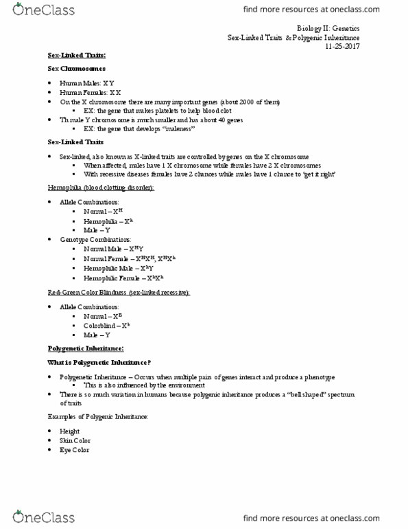 BIOL 304 Lecture Notes - Lecture 7: Phenylalanine Hydroxylase, Oca2, Epistasis thumbnail