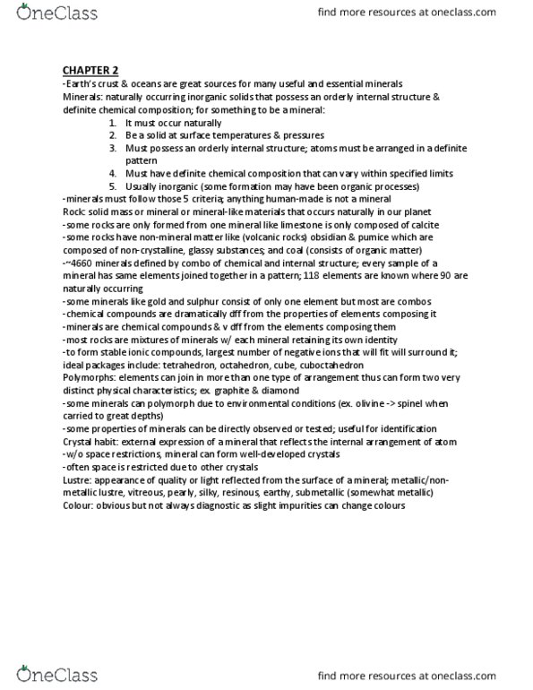 EARTH121 Lecture Notes - Lecture 2: Calcium Sulfate, Hornblende, Birefringence thumbnail