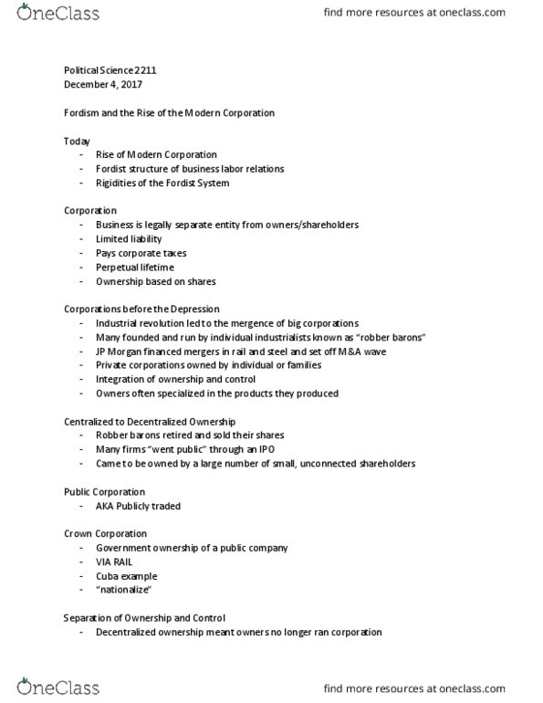 Political Science 2211E Lecture Notes - Lecture 10: Gardiner Means, Mass Production, Aggregate Demand thumbnail