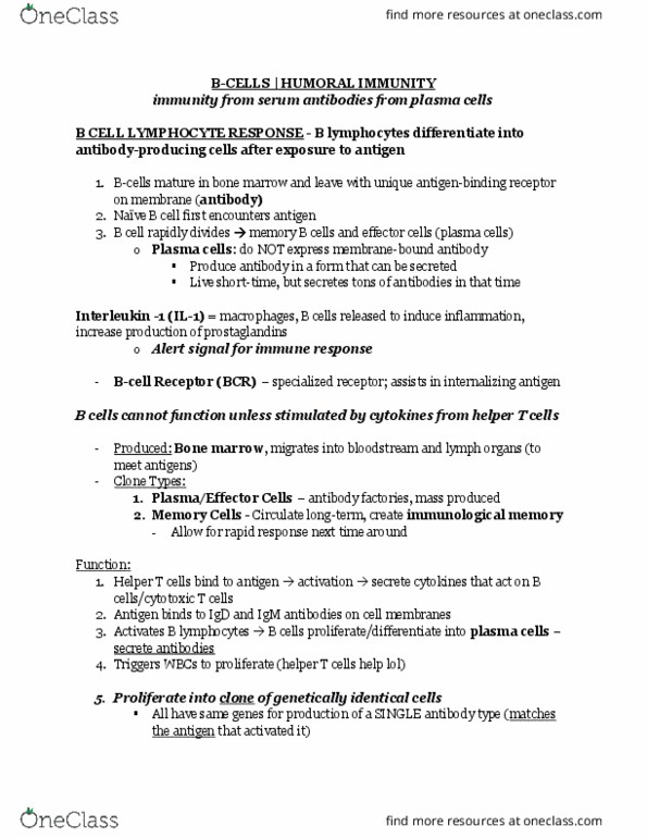 BIO 447 Lecture Notes - Lecture 2: Thymus, Co-Stimulation, Clonal Selection thumbnail