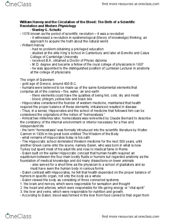 History of Science 2220 Chapter Notes - Chapter 6: Circulatory System, Portal Vein, Lumleian Lectures thumbnail