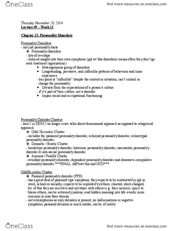 PSYB32H3 Lecture Notes - Lecture 9: Conduct Disorder, Mood Disorder, Eating Disorder thumbnail