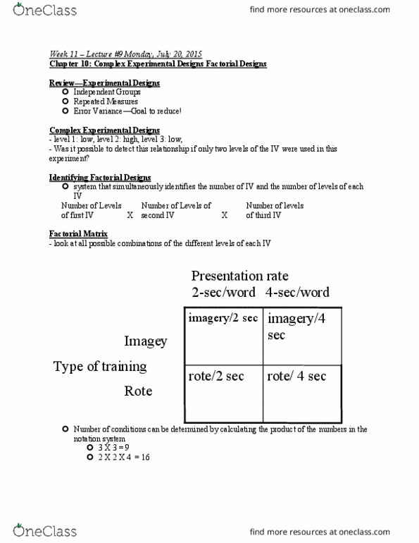 PSYB01H3 Lecture Notes - Lecture 9: Repeated Measures Design, Complement Factor B thumbnail