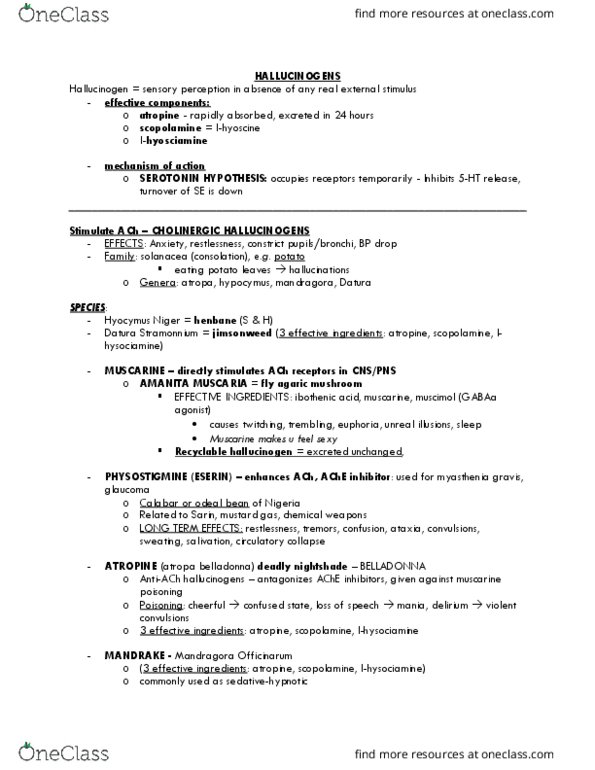 PSY 315 Lecture Notes - Lecture 12: Anticoagulant, Ergot, Psilocybin thumbnail