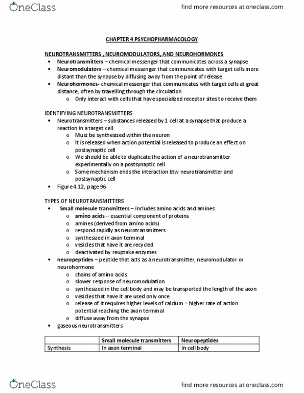 PSYB64H3 Chapter Notes - Chapter 4: Thalamus, Organophosphate, Motor Coordination thumbnail