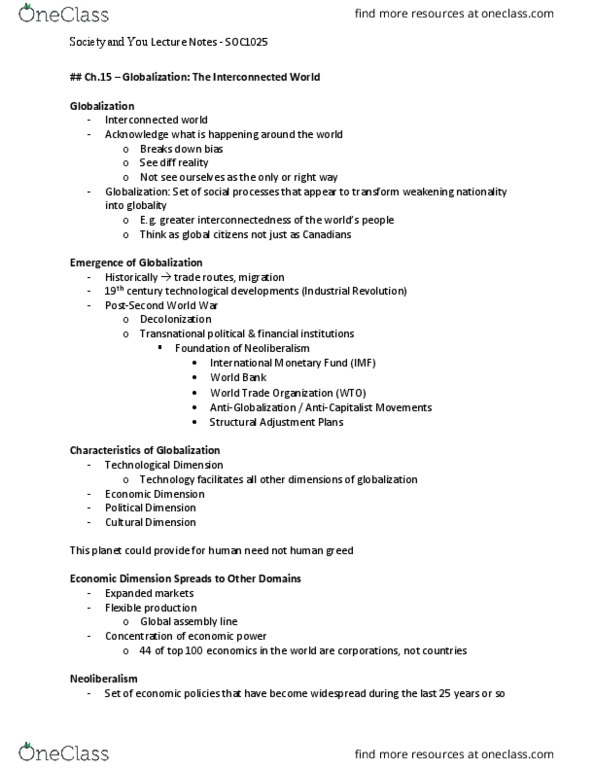 Sociology 1025A/B Chapter Notes - Chapter 15: International Monetary Fund, World Trade Organization, United States House Committee On Oversight And Government Reform thumbnail