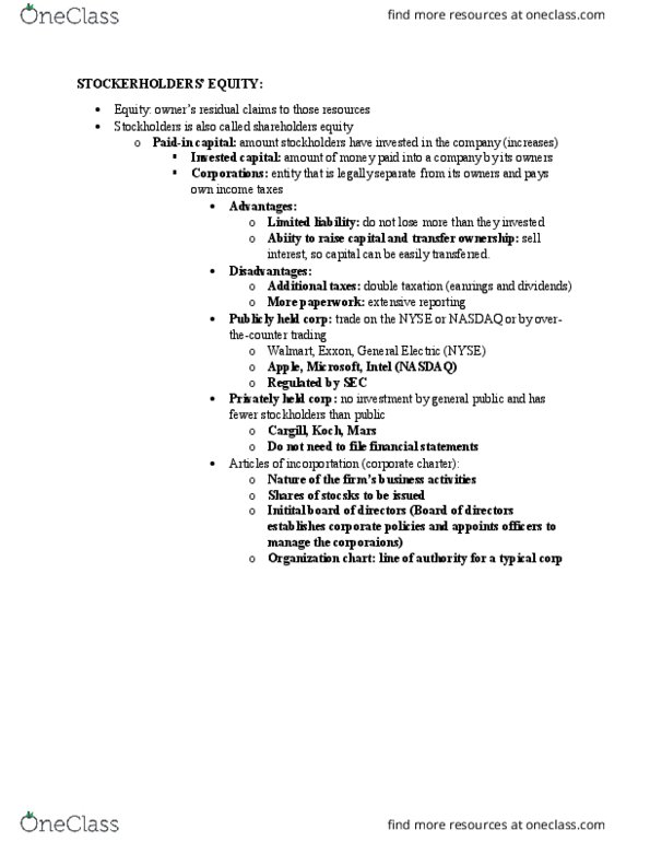 ACC 2101 Chapter Notes - Chapter 10: Initial Public Offering, Angel Investor, Employee Stock Ownership Plan thumbnail