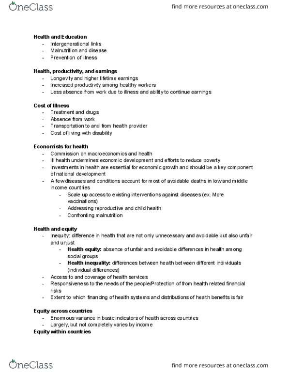 HSCI 160 Lecture Notes - Lecture 1: Health Equity, Macroeconomics thumbnail