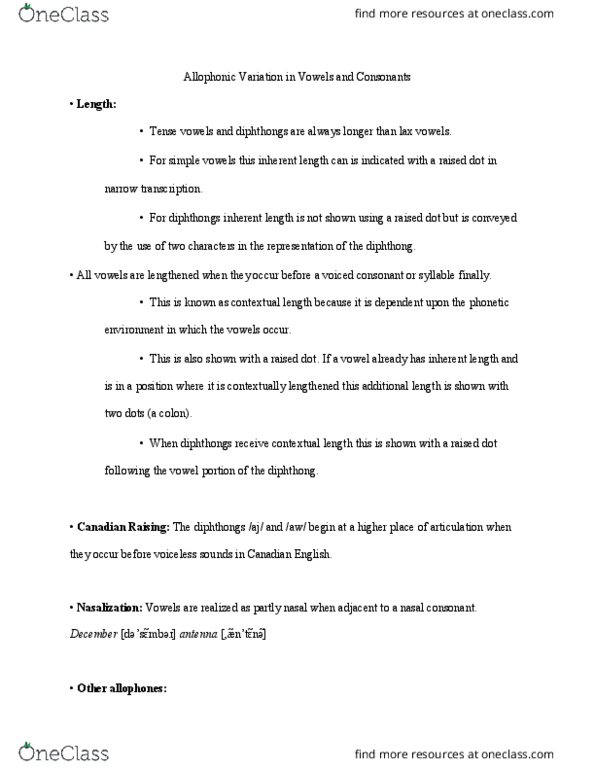 LIN228H5 Lecture Notes - Lecture 9: Sonorant, Phonological History Of English Consonant Clusters, Nasal Consonant thumbnail