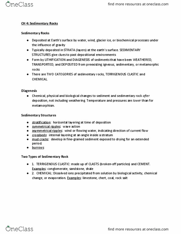 GEO 303 Chapter Notes - Chapter 4: Evaporite, Particle Size, Coquina thumbnail