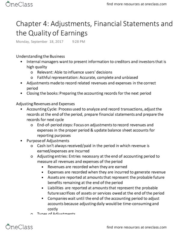 ACCT 2101 Chapter Notes - Chapter 4: Net Income, Trial Balance, Income Statement thumbnail