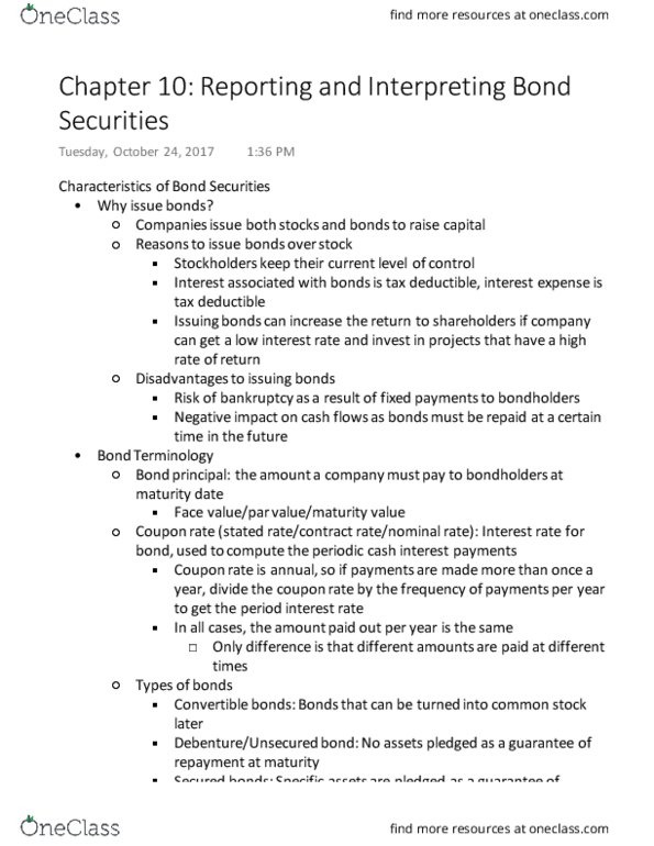 ACCT 2101 Chapter Notes - Chapter 10: Callable Bond, Cash Cash, Interest Expense thumbnail