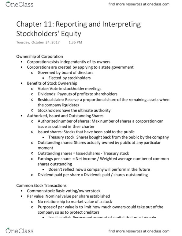 ACCT 2101 Chapter Notes - Chapter 11: Stock Split, Dividend Policy, Xavier'S Security Enforcers thumbnail