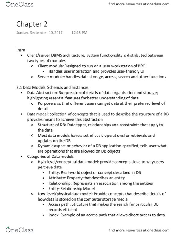 CS 4400 Chapter Notes - Chapter 2: Diagram, Concurrency Control, Query Language thumbnail