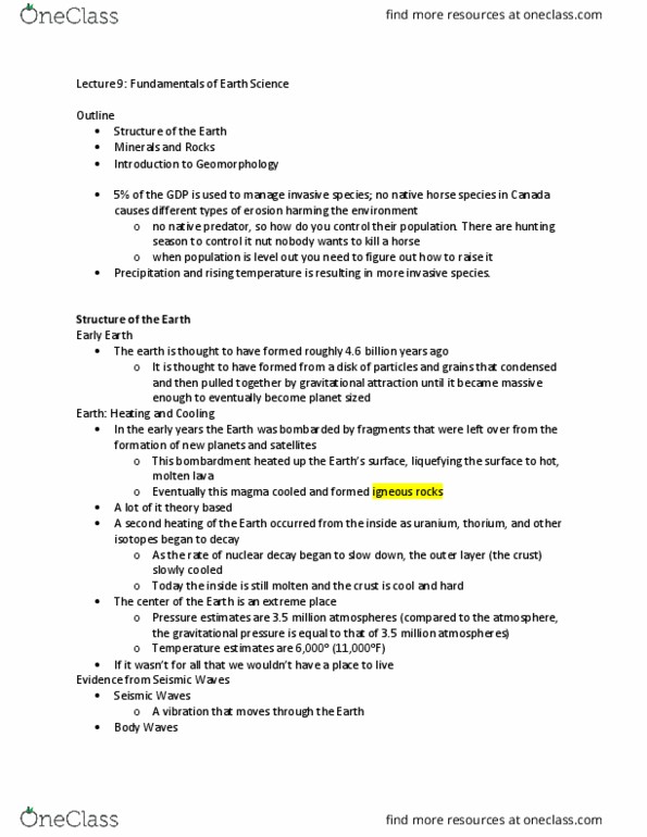 GEO 110 Lecture Notes - Lecture 9: Schist, Outer Core, Silicate Minerals thumbnail