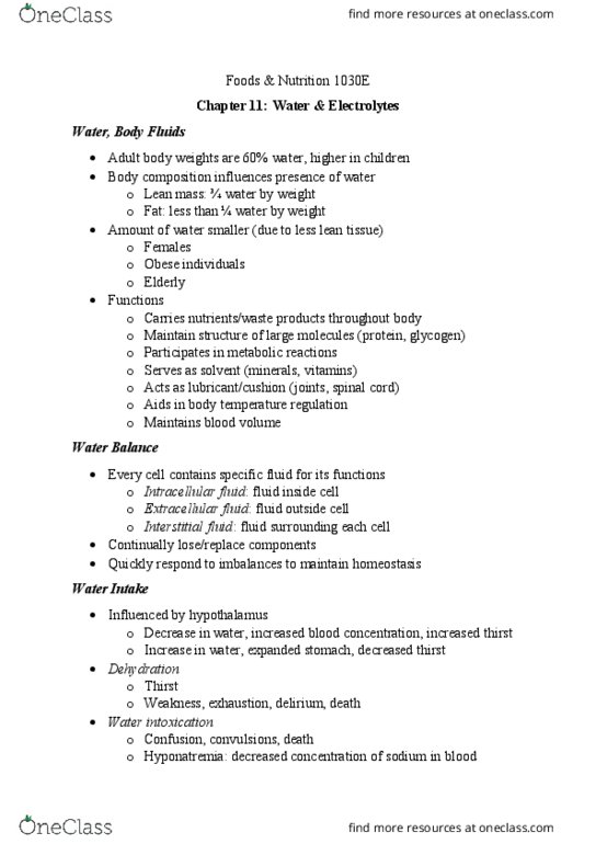 Foods and Nutrition 1030E Chapter Notes - Chapter 11: Lipoprotein, Lipid Bilayer, Heat Stroke thumbnail