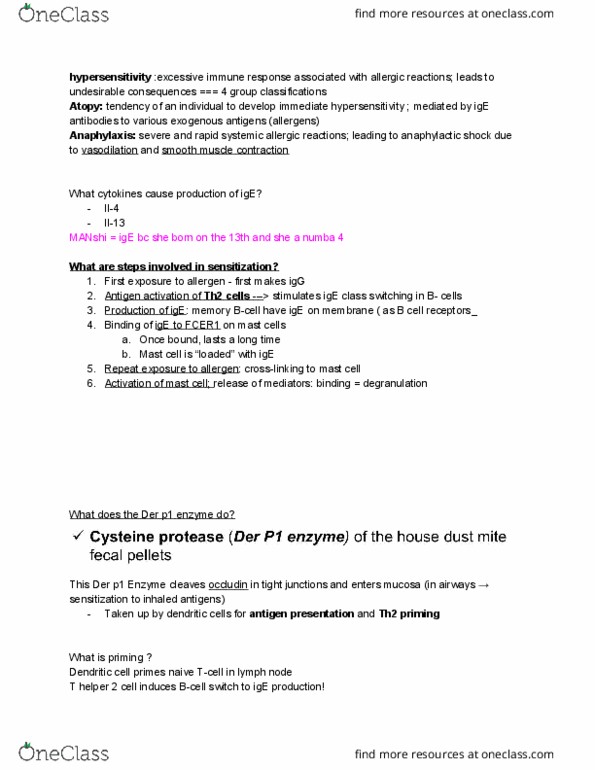 MICR 360 Lecture Notes - Lecture 27: Natural Killer Cell, Leukotriene, Type I Hypersensitivity thumbnail
